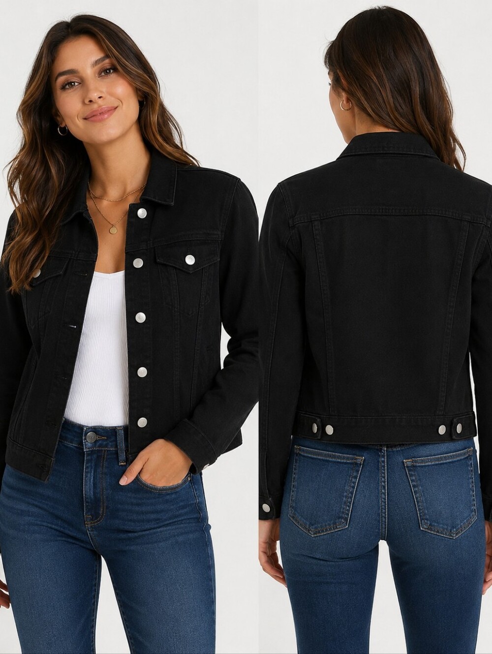 NWT Women’s Black Denim Trucker Jacket Size Small Button Front Jean Jacket